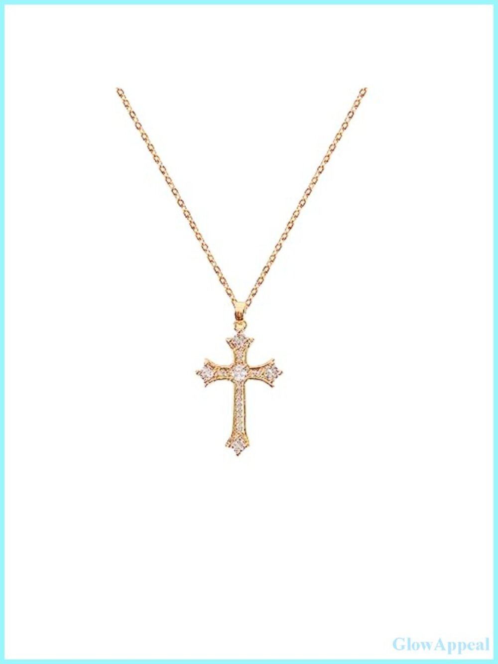 Gold Plated Cross Pendant Necklace Women Cubic Zirconia 16k